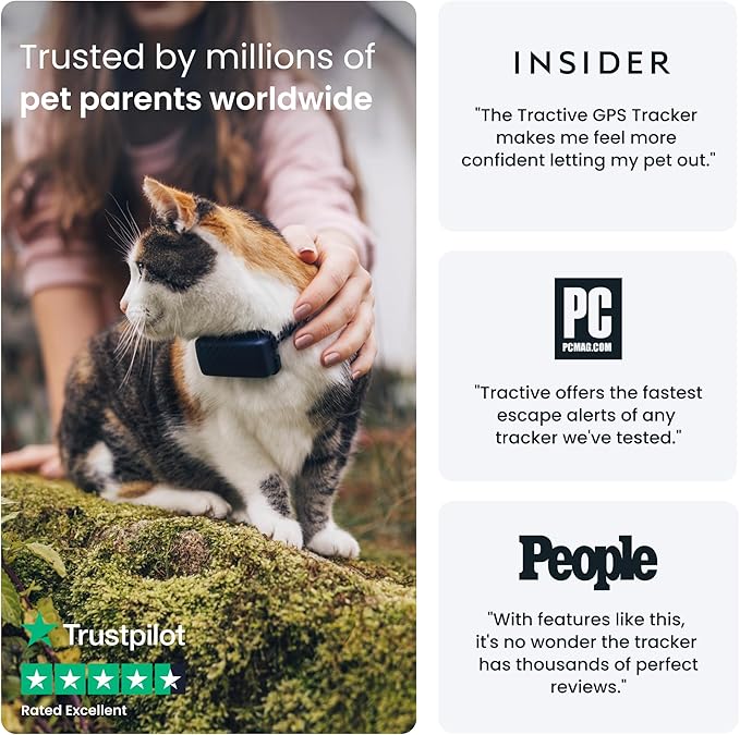 Tractive GPS Cat Tracker (6.5 lbs+), Real-time Pet Location Tracker, Health & Wellness Alerts, Battery Life Up to 7 Days, Breakaway Cat Collar Included (Dark Blue)