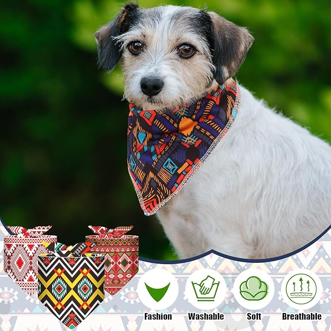 Amylove 120 Pcs Dog Bandanas Bulk Holiday Triangle Dog Pack Puppy Kerchief Bandana Adjustable Pet Scarf for Pet Cat Costume Accessories Decor Summer(Geometry)