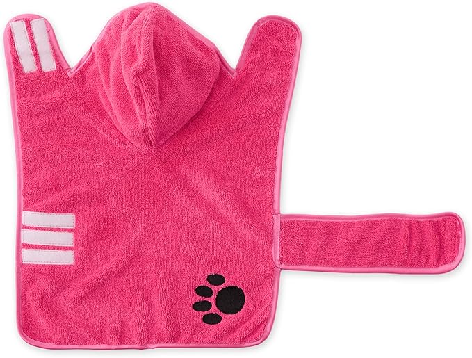 Bone Dry Pet Robe Collection, Embroidered Absorbent Microfiber Bath Robe with Adjustable Closure, for Dogs & Cats, Small, Raspberry Sorbet