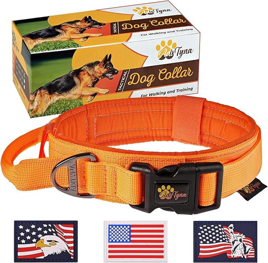 ADITYNA Tactical Dog Collar for Large Dogs - Soft Padded, Heavy Duty, Service, Adjustable, Military, K9 Collar with Handle for Training and Walking