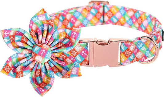Lionet Paws Design Dogs Collar Cute Flower Dog Collars for Girl Female Small Medium Dogs with Colorful Sailboat S