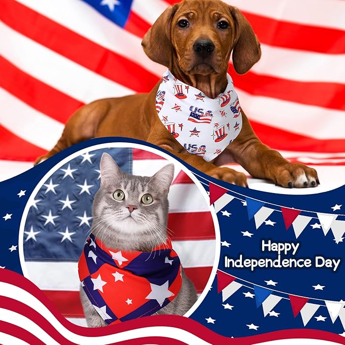 Sumind 50 Pieces Patriotic Dog Bandanas Bulk America Flag Bandanas for Dogs Triangle Pet Scarf for 4th of July Independence Day Memorial Day Pet Costume Accessories(25.6 x17.7 x 17.7 Inch)
