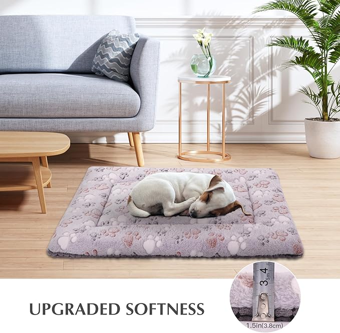 BVAGSS Dog Bed Mat,Reversible Dog Crate Pad, Memory Foam Dog Beds, Soft Warm Pet Cushion for Small Medium Dogs, Washable Pet Sleeping Mattress Kennel Bed Pad XH079 (42''x28''x1.6'',Grey Paw)