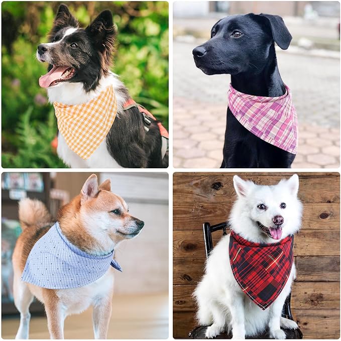 Segarty 60 Pack Washable Plaid Bibs, 22.8"x15.7" Pet Scarf Triangle Dog Bandanas Accessories Bulk for Small Medium Dogs Cats Large Puppy, Adjustable Reversible Boy Pets Birthday Kerchief