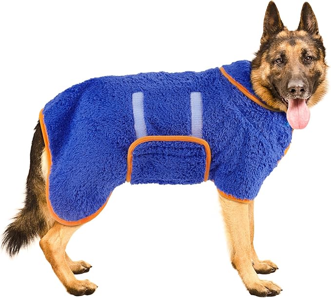 Bienbee Dog Bathrobe, Quick Drying Super Absorbent Dog Robes for After Bath, Warm Keeping Dogs Towel, Dogs Bath Supplies, Dark Blue XXL