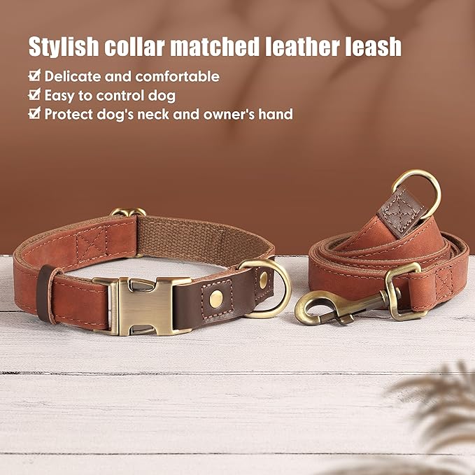 Didog Soft Padded Leather Dog Collar for Large Dogs, Classic Heavy Duty Dog Collar Adjustable with Quick Release Metal Buckle,Brown,L Neck 15-23"