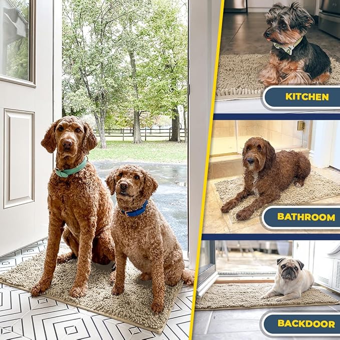 Muddy Mat® Shown on TV – Super Absorbent Microfiber Dog Door Mat for Muddy Paws, Non-Slip Washable Pet Rug, Quick Dry Chenille Entryway Carpet, Machine Washable Indoor Outdoor mat, Beige 60"x48"