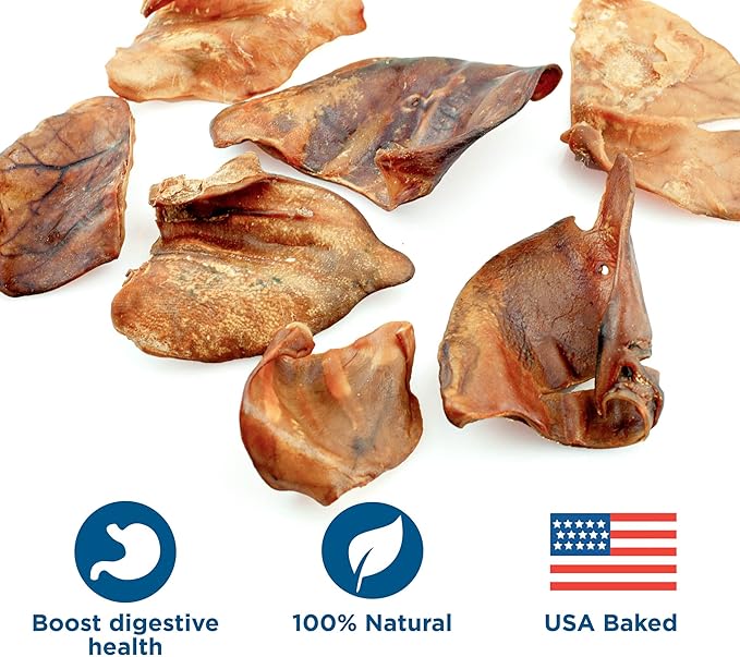 Best Bully Sticks Pig Ears for Dogs - 12 Count (Pack of 1) - All-Natural, USA Baked and Packed, Single Ingredient, 100% Pork, Easily Digestible - Puppies, Small, Medium, Large