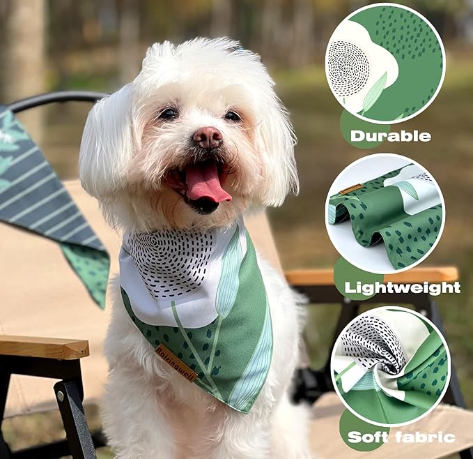 Summer Dog Bandanas 2 Pack, 4 Pattern Reversible Dog Bandana, Adjustable, Washable, Summer Floral Triangle Scarf for Small to Medium Breed Dogs, boy and Girl (Small)