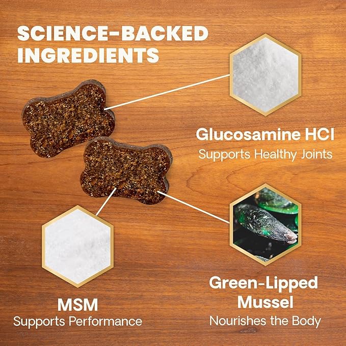 VetriScience Extra Strength Healthy Hip & Joint Chews, GlycoFlex Glucosamine & Green-Lipped Mussel Joint Support Supplement for Dogs, Promote Mobility & Soothe Joint Discomfort, Chicken, 120 Count