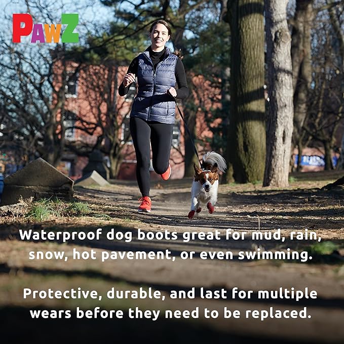 PawZ Rubber Dog Boots for Paws to 2 1/2" - All-Weather Dog Booties for Hot Pavement, Sand, Snow, Mud, and Rain - Anti Slip Dog Socks - S, Red