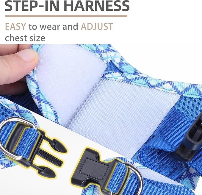 PUPTECK Dog Harness and Leash Set for Small Medium Dogs No Pull Step-in Soft Mesh Puppy Cat Vest Harnesses Reflective at Night, Upgraded New Blue M