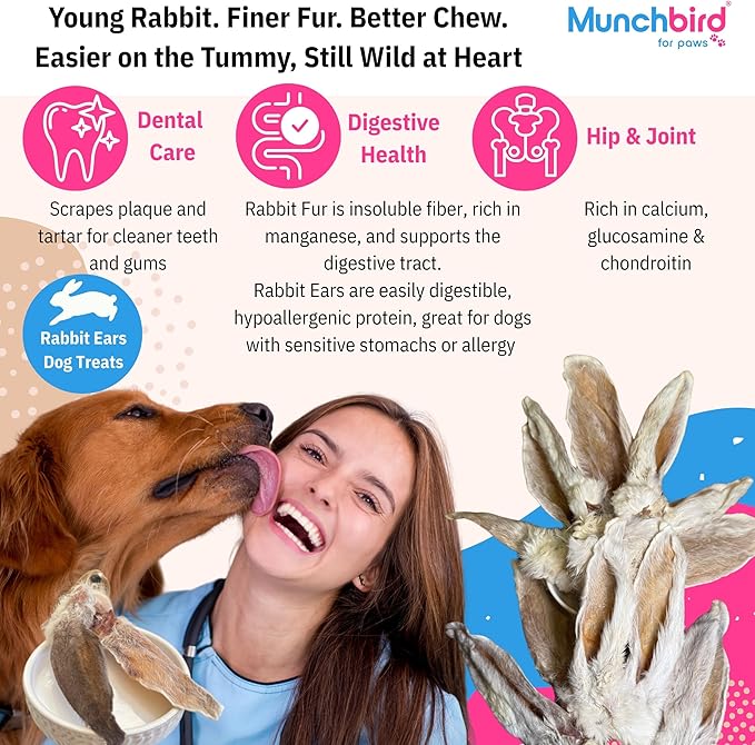 Dehydrated Rabbit Ears for Dogs, Bulk, 35-45 Pieces, 10.5 oz, Natural Fiber