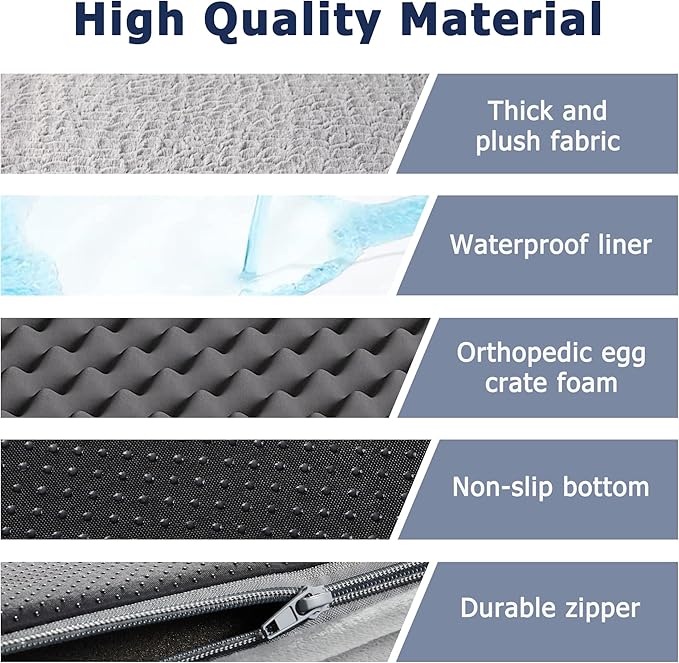 WESTERN HOME Dog Beds Large Sized Dog, Orthopedic Large Pet Bed with Waterproof Lining, Removable Washable Cover and Nonskid Bottom, Medium Couch, Grey