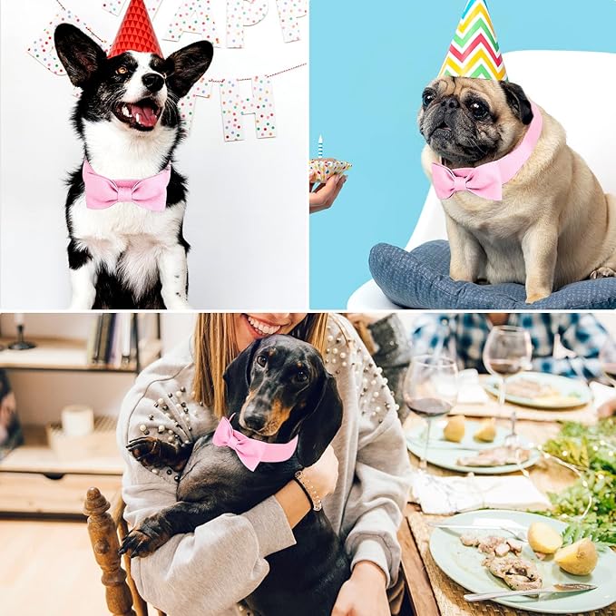 Segarty Dog Bow Tie Collar, Adjustable Pink Bowtie for Small Medium Dogs, Durable Cat Neck Tie Tuxedo Comfortable Cotton Girl Pets Grooming Accessories for Formal Wedding Holiday Birthday Gift Party