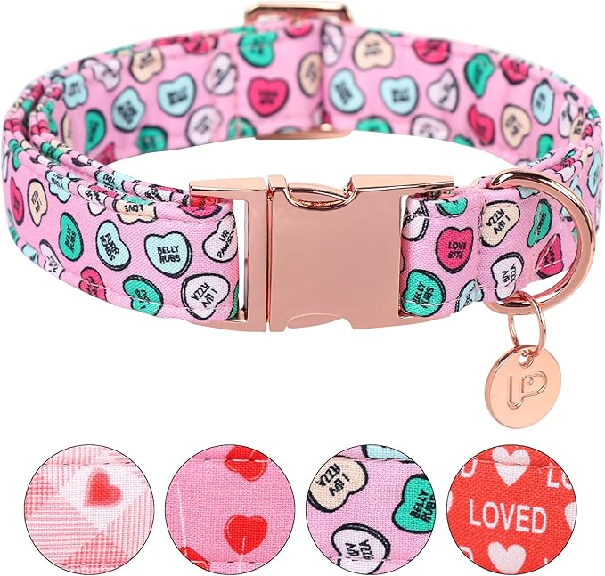 Valentine's Dog Collar, Heart Dog Collar for Small Medium Large Girl Boy Dogs or Cats, Wedding Dog Collar Match Dog Leash, Pet Collar with Metal Buckle, XS