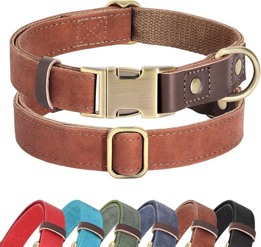 Didog Soft Padded Leather Dog Collar for Large Dogs, Classic Heavy Duty Dog Collar Adjustable with Quick Release Metal Buckle,Brown,L Neck 15-23"