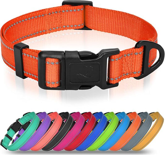 Joytale Small Dog Collar, Reflective and Adjustable Nylon Collar with Quick-Release Buckle, Lightweight No-Choke Design for Small Dogs, Orange, 5/8" Width