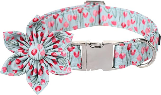 Lionet Paws Design Dogs Collar Cute Adjustable Flower Dog Collars for Girl Female Medium Large Dogs with Tulips XL
