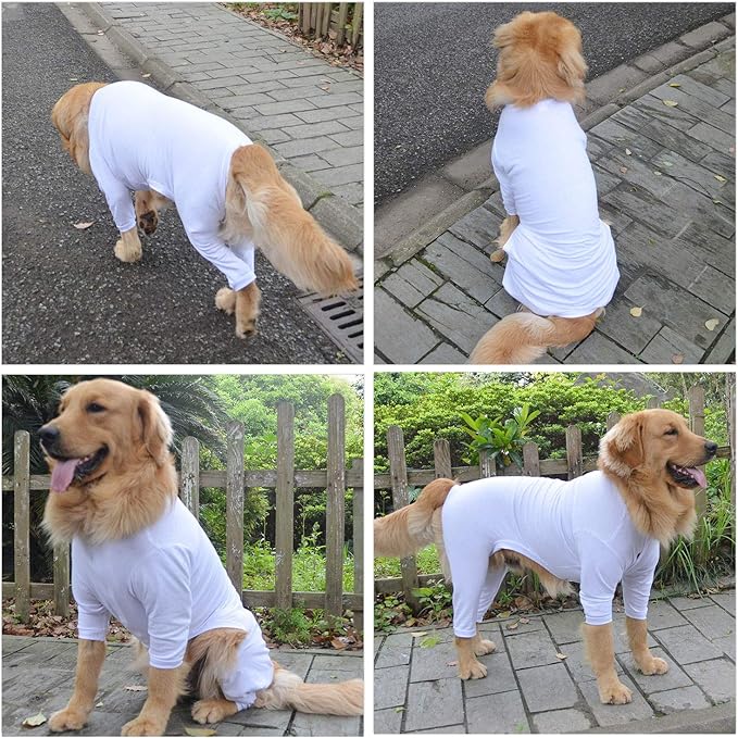 Lovelonglong Four Feet Dog Lightweight Pajamas, Pure Cotton Dog Jumpsuits 4 Legs Dog Onesies T-Shirt Stylish PJS Puppy Costume for Large Medium Small Dogs White XXL