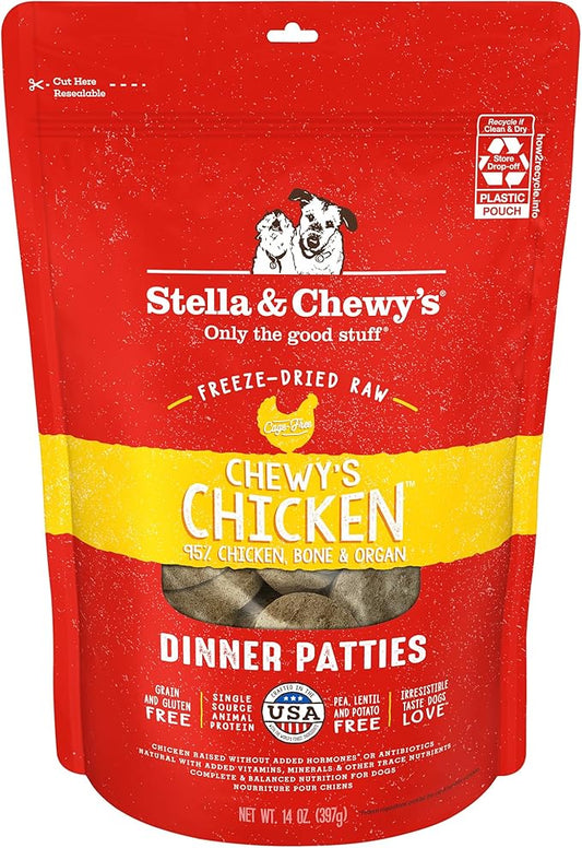 Stella & Chewy's Freeze-Dried Raw Dinner Patties - Chicken Recipe - High Protein Grain-Free Puppy & Dog Food - Perfect For Picky Eaters - 14 oz