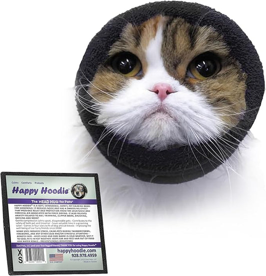 Happy Hoodie The Original Dog & Cat Calming Band, Anxiety Relief/Noise Protection-Grooming-Thunder-Fireworks (XS, Black)