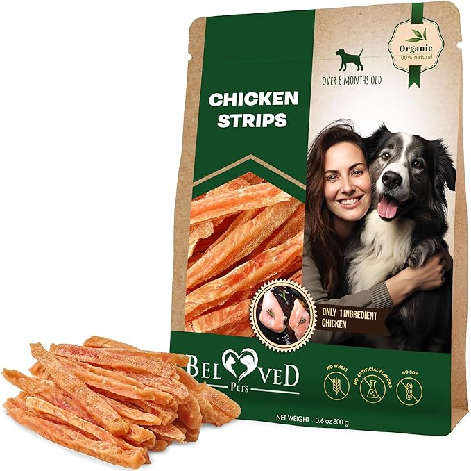 Beloved Pets Dog Treats Chicken Jerky Strips 11 oz - Human Grade Meat Sticks - Natural Pet Dried Snacks Rawhide - Free - Long Lasting Chews for Large & Small Dogs - Best for Training & Healthy Teeth