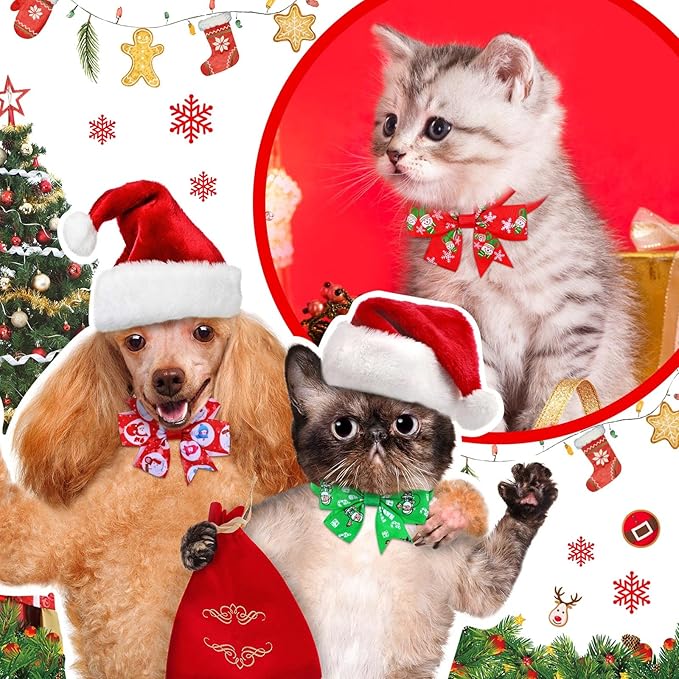 Maitys 40 Pcs Christmas Dog Bow Valentine‘s Day St Patrick's Ties for Dogs Cat Basic Bowties Collars Puppy Kitten Neck Accessories Festival Holiday Party Grooming (Classic)