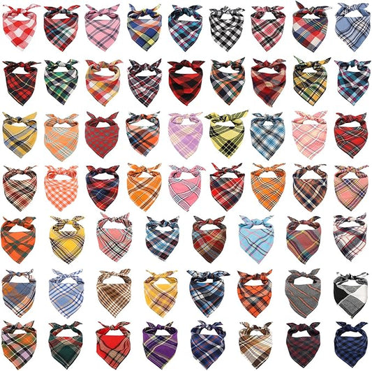 Segarty 60 Pack Triangle Plaid Bibs, 22.8"x15.7" Pet Scarf Washable Dog Bandanas Accessories Bulk for Small Medium Dogs Cats Large Puppy Dogs, Adjustable Reversible Boy Pets Birthday Kerchief