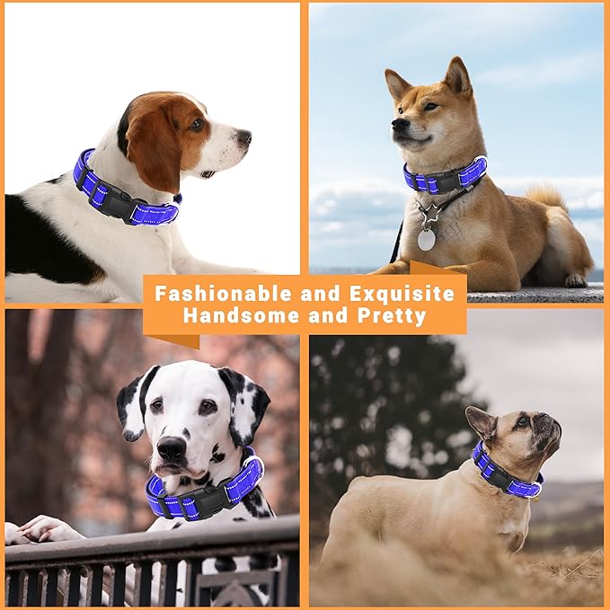 2 Pack Reflective Dog Collar with Safety Locking Buckle, Adjustable Soft Breathable Comfortable Nylon Pet Collar for Small, Medium and Large Dogs, Navyblue, XS