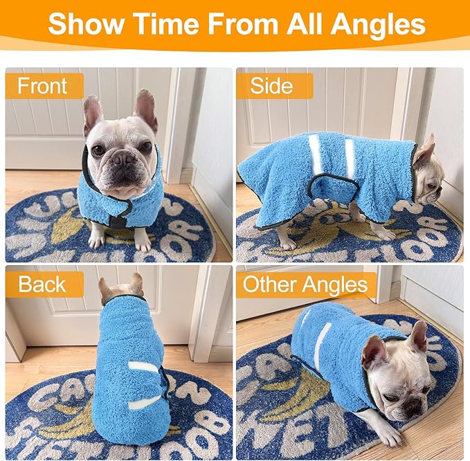 Dog Bathrobe Super Absorbent Dog Towels for Drying Dogs Large Quick Drying Puppy Robes for After Bath Soft Puppy Towel Adjustable Dry Coat to Keep Warm(S-XXL)