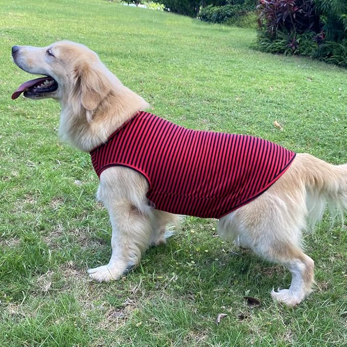 Dog Shirts Cotton Striped T-Shirts, Breathable Basic Vest for Puppy and Cat, Super Soft Stretchable Doggy Tee Tank Top Sleeveless, Fashion & Cute Color for Boys and Girls (XXL, Black+Red)