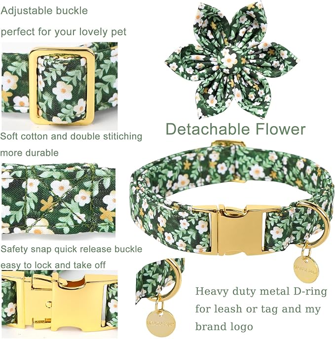 Summer Dog Collar with Flower, Lovely Flower Pattern Dog Bowtie Collar, Detachable Flowers Bow Puppy Collars with Adjustable Metal Buckle for Dogs and Cats, XL