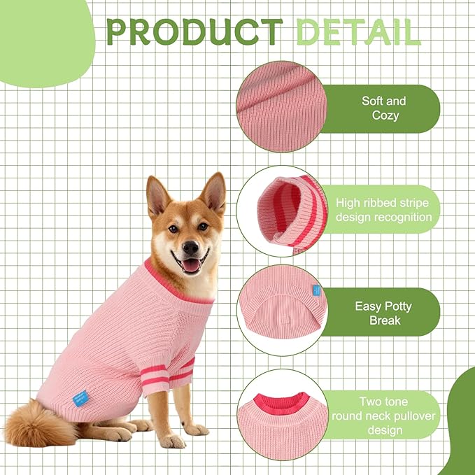 Two Tone Stacked Round Neck Pullover Dog Sweater, Pet Dogs Sweaters, Knitted Dog Clothing,Pet Clothes, Suitable for Dogs of All Seasons and Types(Pink, S)