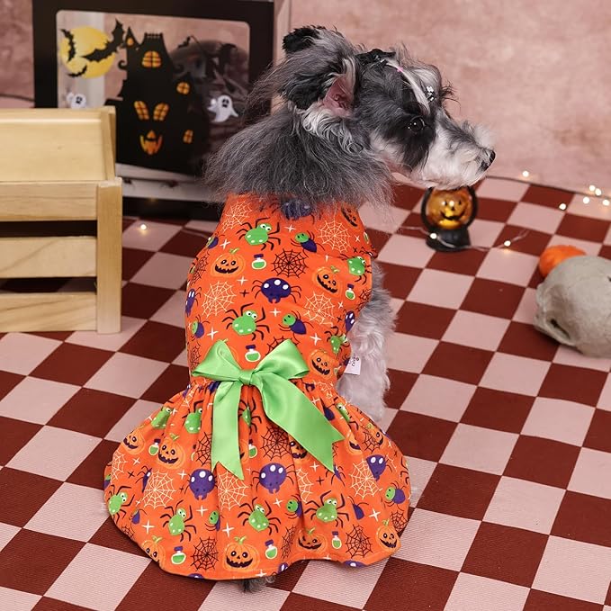 CuteBone Halloween Dog Dresses Velvet Holiday Small Dogs Clothes Onesie Pet Apparel Girl Puppy Skirt with Bow Hair Rope CVA47S