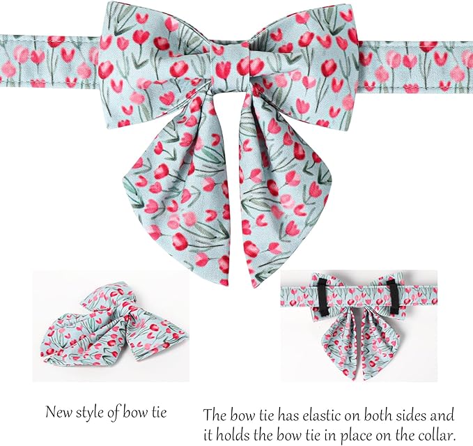 Lionet Paws Design Dogs Collar Cute Flower Sailor Bow Dog Collars for Girl Female Medium Large Dogs with Tulips XL