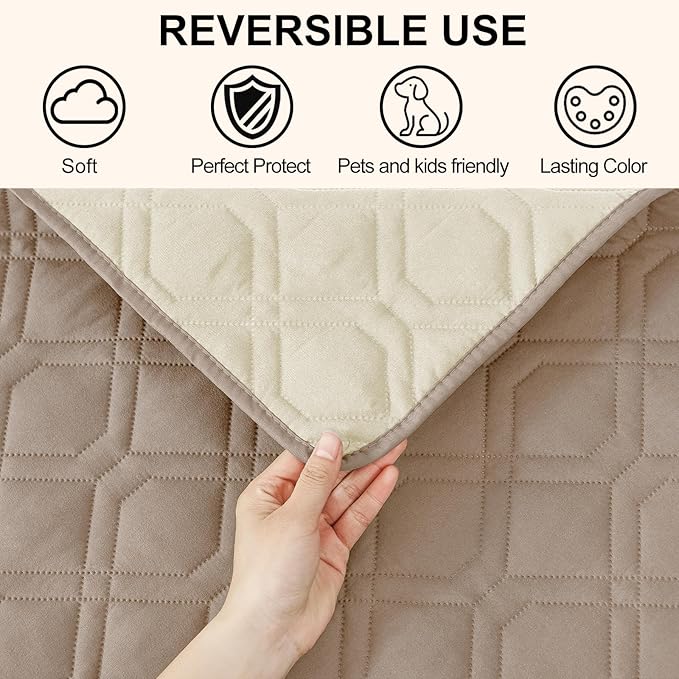 Smiry Waterproof Dog Blanket, 82x82 Inch Soft Pet Bed Cover Reversible, Washable Sofa Couch Furniture Protector for Small Medium Large Dog Puppy Cat, Taupe/Beige