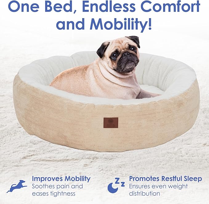 AMERICAN KENNEL CLUB 31" Mason Fabric Round Pet Bed - Stylish Washable Dog Bed with Non-Slip Bottom, Plush Sleeping Surface - for Cats, Large Breeds