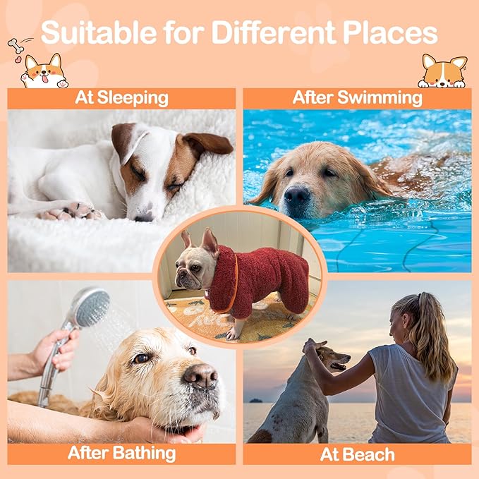 Bienbee Dog Bathrobe, Quick Drying Super Absorbent Dog Robes for After Bath, Warm Keeping Dogs Towel, Dogs Bath Supplies, Red XL