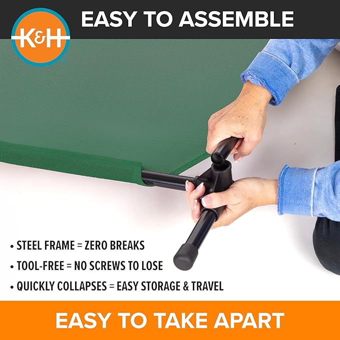 K&H Pet Products Cooling Elevated Dog Bed, Outdoor Raised Cot with Waterproof Breathable Mesh for Large Dogs, Portable Place Bed with Heavy-Duty Metal Frame, Big Hammock Style - Large Green