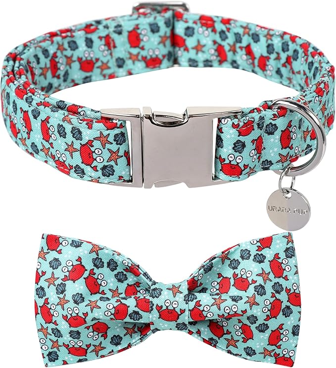 Summer Dog Collar with Bow Tie, Crab Pattern Bow Tie Dog Collar with Metal Buckle,Adjustable Pet Collar for Small,Medium,Large Dogs&Cats,Great Gift for Puppies