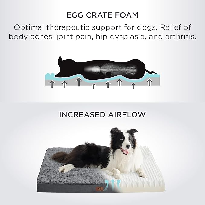 Bedsure Large Dog Bed for Crate - Orthopedic Waterproof Puppy Beds with Removable Washable Cover, Egg Crate Foam Pet Mat, Suitable for Pet Up to 90 lbs