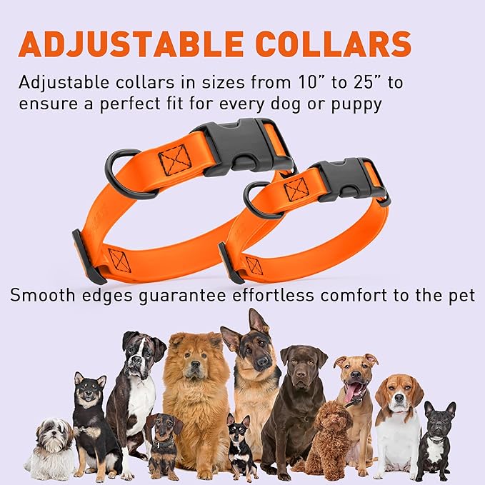 Dogline Biothane Waterproof Dog Collar with Quick Release Buckle Strong Coated Nylon Webbing with Odor- Proof for Easy Care Easy to Clean Fits Small Medium or Large Dogs, Orange 1" W 15-23" L