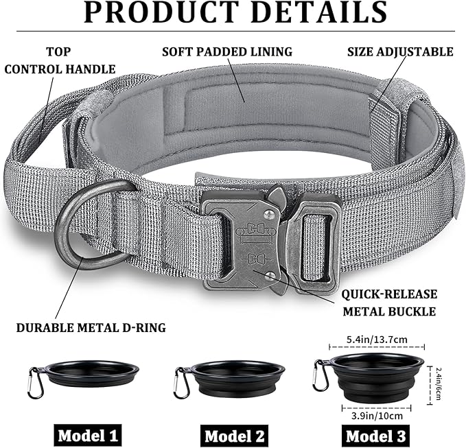 COOYOO Tactical Dog Collar Set, Adjustable Military Nylon Collar with Control Handle and Heavy Metal Buckle for Medium and Large Dogs