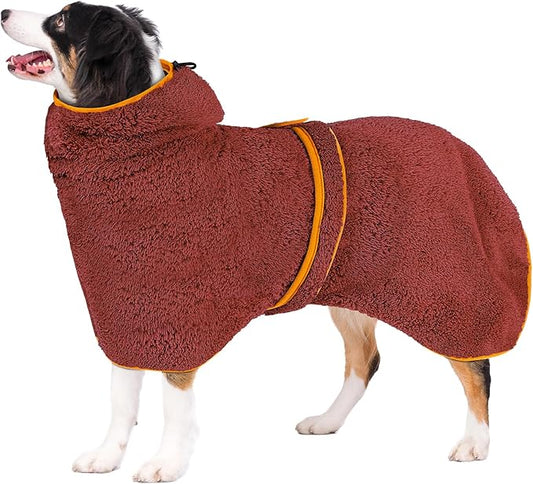Bienbee Soft Dog Bathrobe,Super Absorbent & Quick-Drying Dog Robe with Hood, Cozy Drying Coat for After Bath, Red XXL