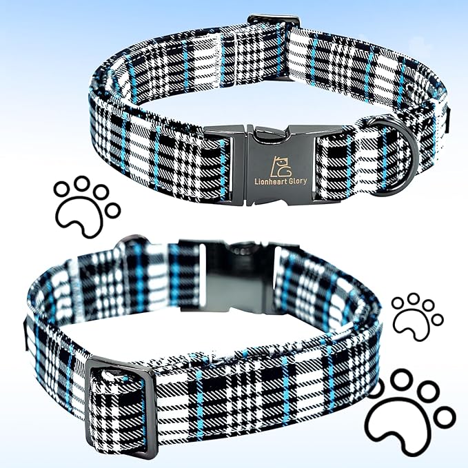 Lionheart glory Dog Bow Collar Blue and Black Plaid Dog Collar for X-Large Dogs,Boy Dog Collars with Bowtie Spring Summer Collars Soft Adjustable Pet Collar Bows