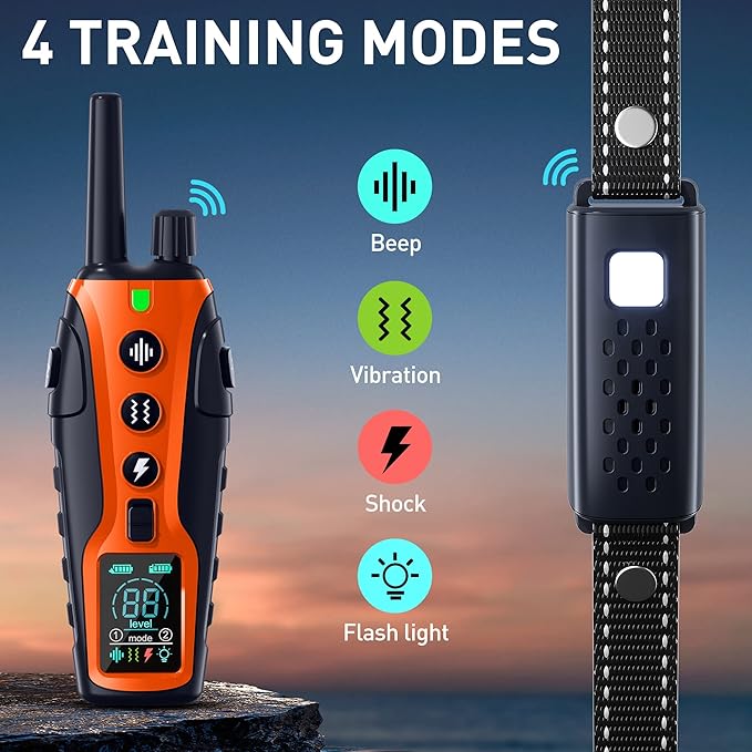 Dog Shock Collar 2 Dogs(15-150lbs) with Flashing Light for Night Walks,4000FT Dog Training Collar Adjustable Pitch Beep(1-8), Vibration(1-16), Safe Shock(1-99), and Keypad Lock, Shock Collar for Dogs