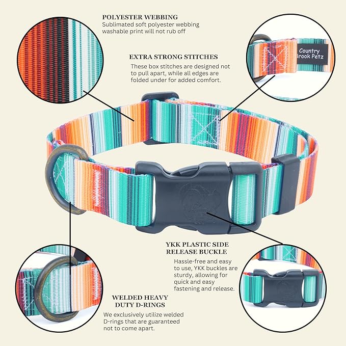 Country Brook Petz - Deluxe Sedona Stripes Dog Collar - Made in The U.S.A. - Country and Western Collection Featuring Rustic Designs (1 Inch, Extra Large)