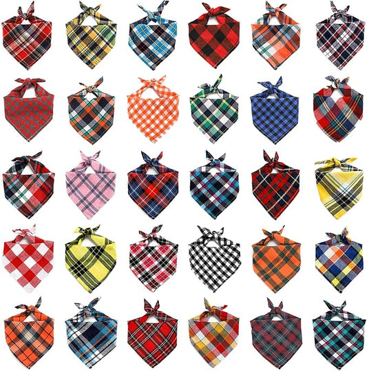 Segarty Dog Bandanas, 30 Pack 22.8"x15.7" Pet Scarf Triangle Plaid Bibs Accessories Bulk for Medium Small Dogs Cats Large Puppy Dogs, Washable Adjustable Reversible Boy Pets Birthday Kerchief