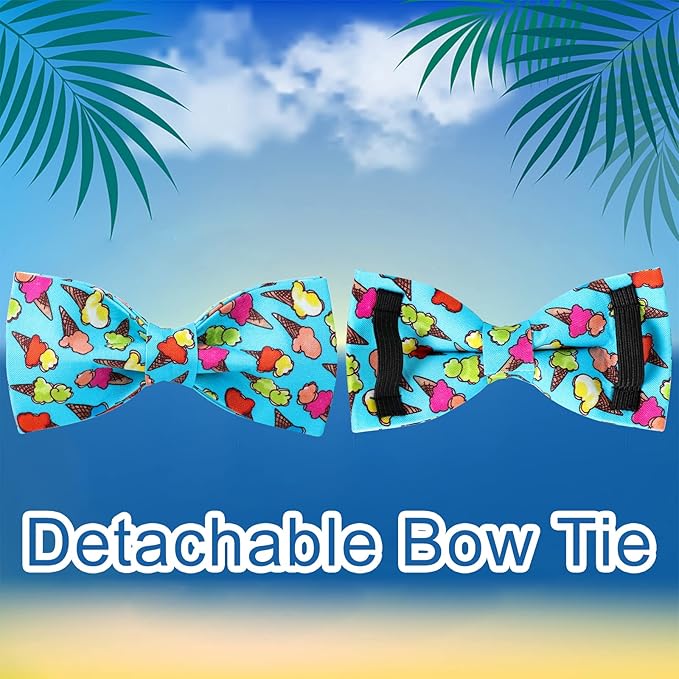 Summer Dog Collar with Bow Tie, Cotton Cute Bowtie Dog Collar, Summer Bowtie Collar for Medium Boy Girl Dog, Comfortable Blue Dog Collar with Metal Buckle, M